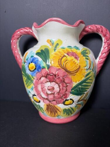 Waccamaw Italian Floral Majolica-Style Double-Handled Vase