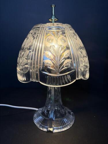 Cut Glass Table Lamp With Floral Motif Shade