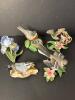 Five Lenox Fine Porcelain Bird and Flower Figurines, 1989
