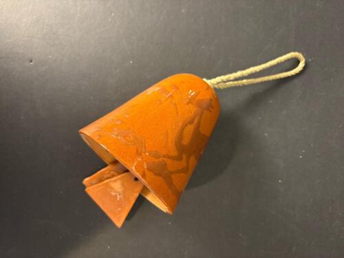 Glazed Ceramic Bell with Rope Hanger, Orange Art Pottery-Style