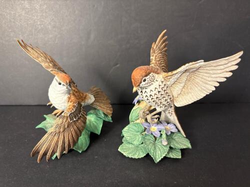 Two Lenox Fine Porcelain Chipping Sparrow and Wood Thrush Figurines