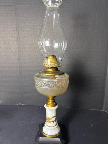 Vintage Glass and Brass Oil Lamp with Painted Base
