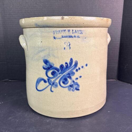 Vintage Exeter NH Stoneware Crock with Blue Floral Design