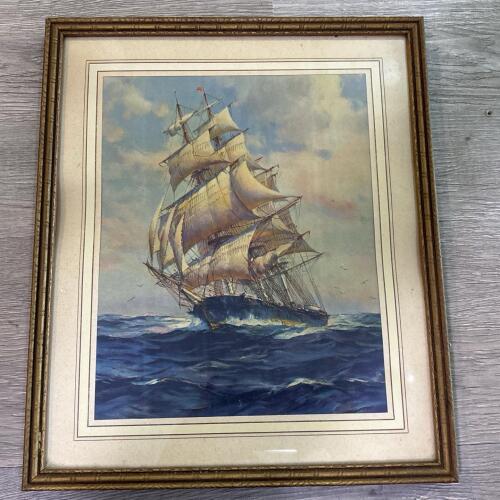 Vintage Framed Sailing Ship Wall Art, 11"x13"