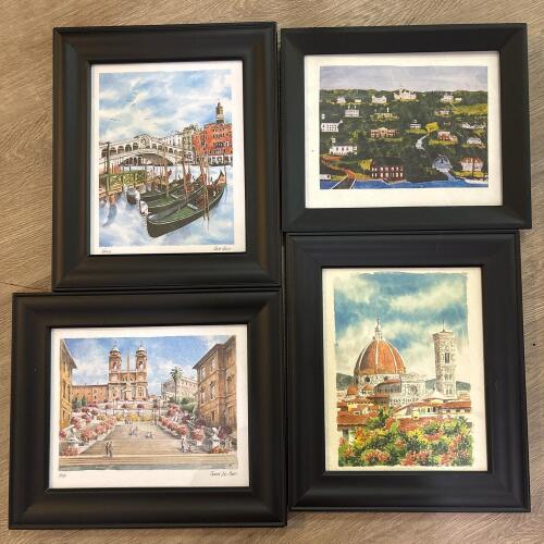 Four Pieces of Italian and Americana Watercolor-Style Wall Art