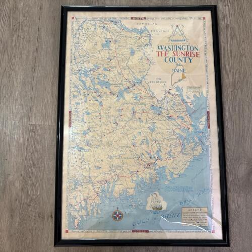 Framed 1969 Phillips Map of Washington County Maine, 21"x31"