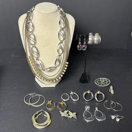Lot of Silver-Toned Costume Jewelry