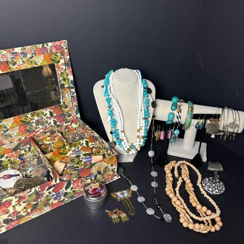 Assorted Costume Jewelry & Floral Jewelry Box