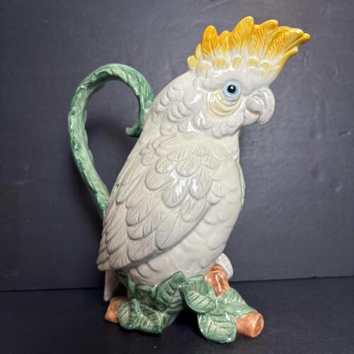 Fitz and Floyd Ceramic Cockatoo Figural Pitcher with Leaf Handle