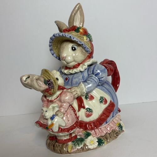 Fitz and Floyd Bunny Mother and Child Ceramic Teapot