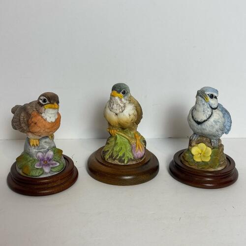 Trio of Andrea by Sadek Bird Figurines: Blue Jay, Robin, Gold Finch