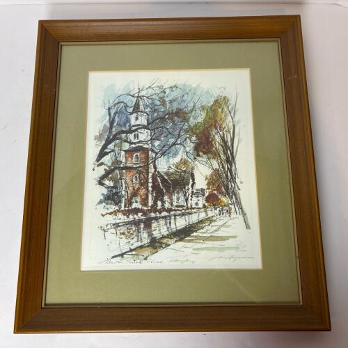 Framed Wall Art of Bruton Parish Church, Williamsburg, by John Haymson, 16"x18"