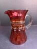 Painted Cranberry Glass Pitcher With Gold and Enamel Detail