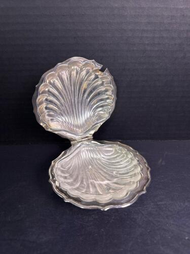Silverplate Shell-Shaped Clam Box with Glass Insert