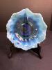 Blue Opalescent Ruffled Glass Bowl