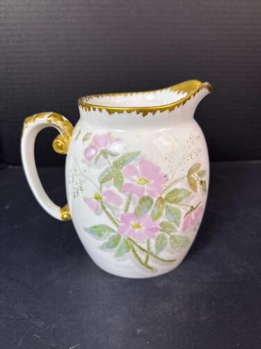 Porcelain Pitcher with Pink Floral Decoration and Gilt Accents