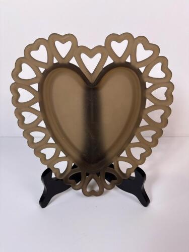 Heart-Shaped Brown Frosted Glass Trinket Dish