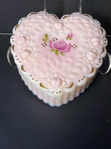 Fenton Handpainted Heart-Shaped Pink Glass Trinket Box