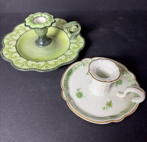 Beautiful Pair of Limoges Porcelain Chamberstick Candle Holders