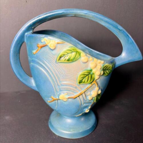 Roseville Pottery Blue Pedestal Basket