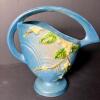 Roseville Pottery Blue Pedestal Basket