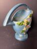 Roseville Pottery Blue Pedestal Basket - 2