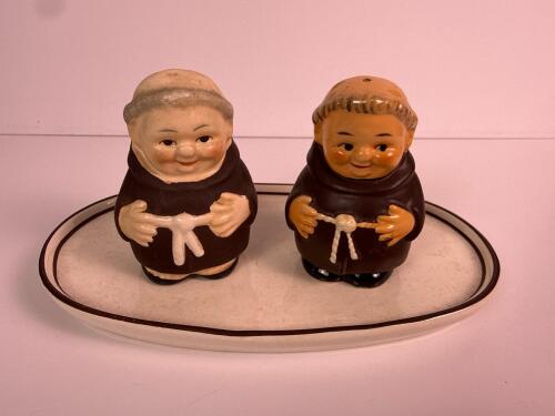 Goebel Monk Salt and Pepper Shakers With Tray