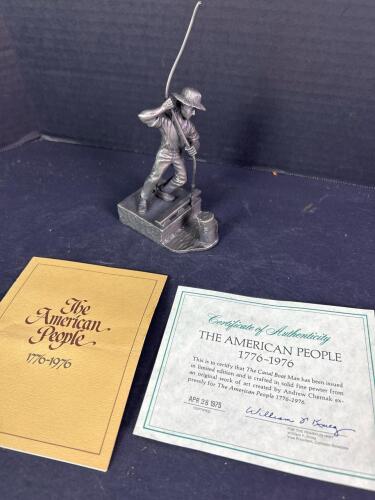 Franklin Mint Pewter Canal Boat Man Figurine