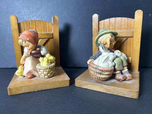 Pair of M.I. Hummel Bookends with Boy and Girl Figurines