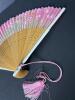 Pink Floral Bamboo Folding Hand Fan with Tassel in Box - 3
