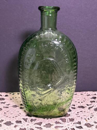 Green Glass Washington Eagle Flask Bottle