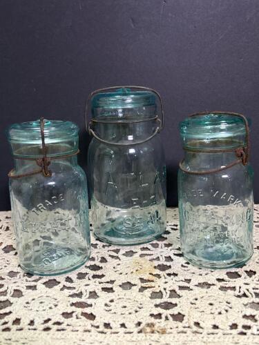 Trio of Atlas E-Z Seal and Lightning Glass Canning Jars