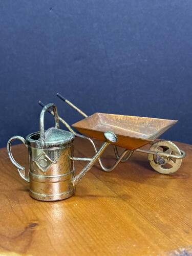 Miniature Metal Watering Can and Wheelbarrow