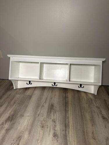 Wall Shelf with Three Compartments and Hooks