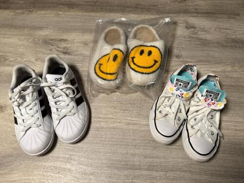 Adidas Sneakers, Converse All Star Low Tops, Fuzzy Smiley Slippers