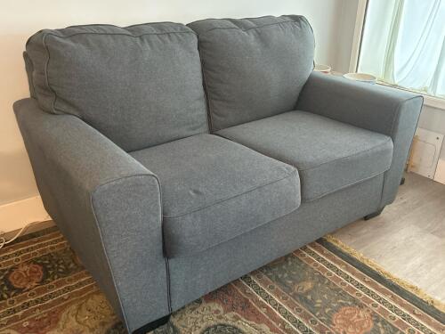 Gray Upholstered Loveseat, Contemporary Style