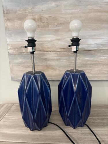Pair of World Market Blue Glazed Ceramic Table Lamps