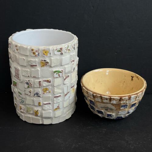 Mosaic-Style Vase and Bowl with Vintage Ceramic Shards