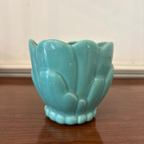 Turquoise Glazed Lotus-Style Pottery Vase