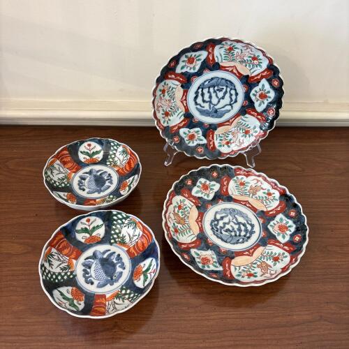 Four Japanese Imari Porcelain Bowls and Plates