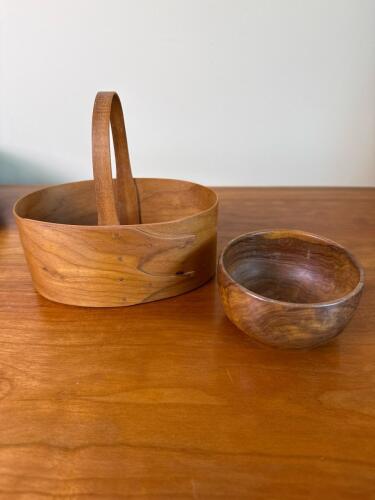 Wooden Basket and Hand-Turned Wood Bowl