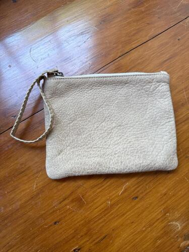 Eileen Fisher Genuine Leather Taupe Wristlet Clutch