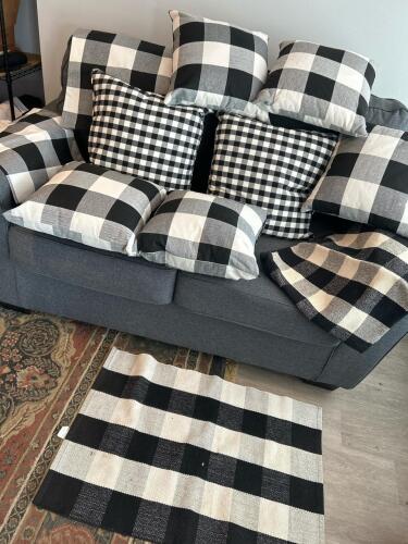 Buffalo Check Black & White Plaid Throw Pillows and Rug