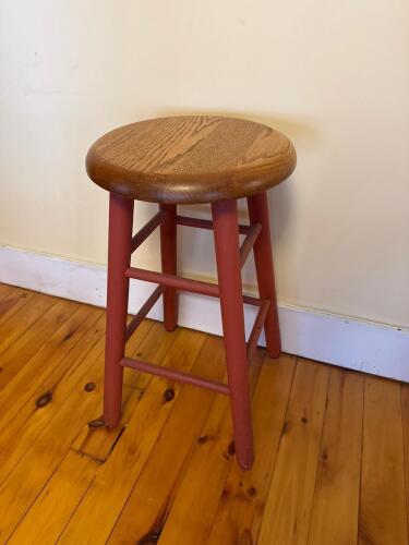 Wooden Stool With Red Painted Legs
