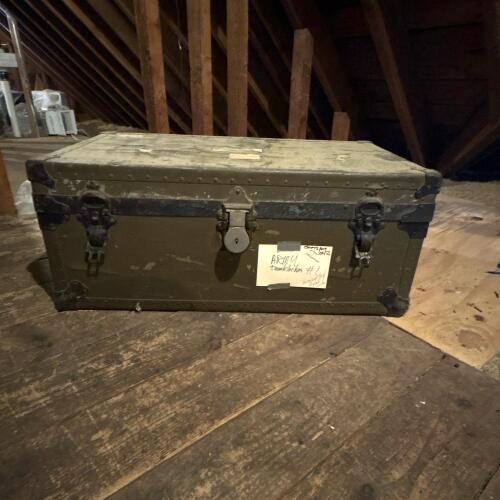 Vintage Military-Style Metal Footlocker Trunk