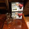 Two Sets of Mesa Glass Candle Lamps with Wrought Iron Stands