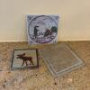 Trio of Decorative Tiles - Ceramic Moose, Pilkington, Clear Glass
