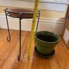 Glazed Ceramic Planter with Saucer and Metal Plant Stand - 9
