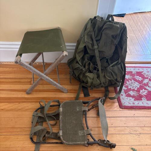 US ALICE Field Pack, Pack Frame, and Folding Field Stool