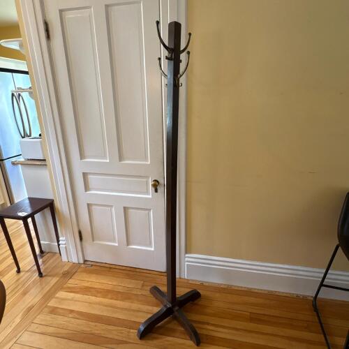 Wooden Coat Rack with Brass-Tone Hooks